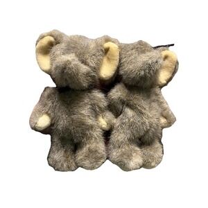 Boyds Bears Plush Elephants Pair Shaggy Grey Purple Ribbon Vintage Set 2‎